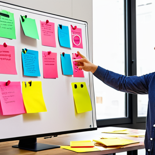 Home 11 Value Proposition Canvas in Action**
Prompt: A brightly colored Value Proposition Canvas diagram spread across a table in a modern, sunlit office. Two diverse professionals are intensely focused, pointing and gesturing at different sections of the canvas. Sticky notes in various colors surround the diagram. Laptops and coffee cups are scattered around, suggesting a brainstorming session. The overall mood is collaborative, innovative, and energetic. Focus on conveying the process of understanding customer needs and matching them with product features. Style: Modern, vibrant, slightly stylized.
**