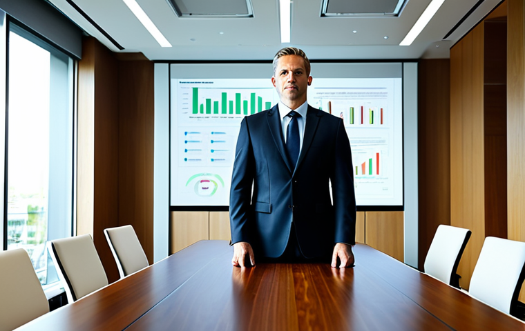 A professional business executive in a modest, dark business suit, standing confidently at the head of a sleek conference table in a modern, sunlit corporate boardroom. A large, minimalist digital display behind them clearly shows a bold diagram emphasizing the central idea of "Value Proposition" as the core of a business. The atmosphere is professional and purposeful. The executive has perfect anatomy, correct proportions, and a natural pose, with well-formed hands and proper finger count, exhibiting natural body proportions. This image is safe for work, appropriate content, and features a fully clothed individual in professional dress, suitable for a family-friendly audience.
