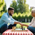 Home 19 가치 제안의 글로벌 표준 수립하기 - **Global Harmony in a Modern City Park:** A diverse group of young adults and seniors, male and fema...
