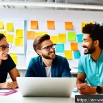 Home 16 소셜 미디어를 활용한 가치 제안 홍보 - A vibrant social media marketing workspace scene featuring a diverse team of young professionals bra...