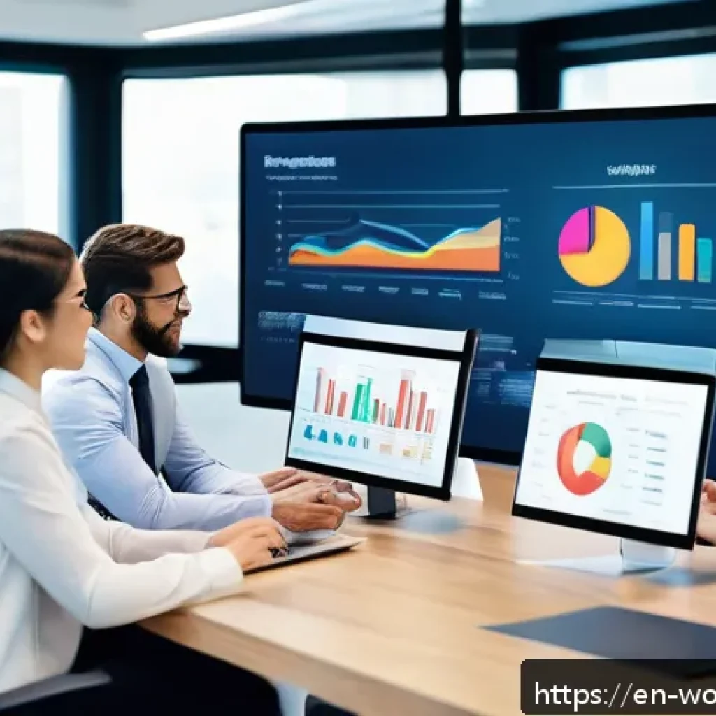 가치 제안 개발을 위한 데이터 분석 기법 - A modern office scene showing a diverse marketing team analyzing colorful digital dashboards filled ...